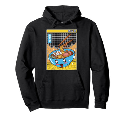 Ramen Noodles Bowl Kawaii Grid Hoodie - Novelty Apparel Men Women - T-Shirt, Sweatshirt, Hoodie