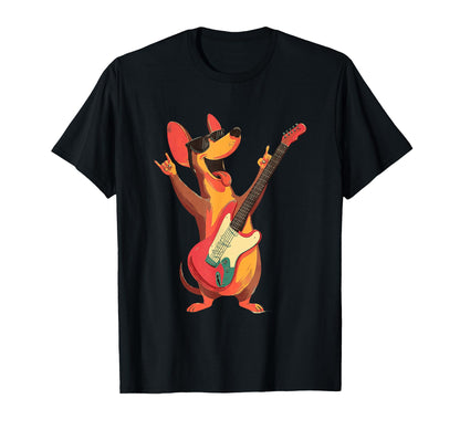 Funny Dachshund Rock Dog Guitar Player T-Shirt - Novelty Apparel Men Women - T-Shirt, Sweatshirt, Hoodie