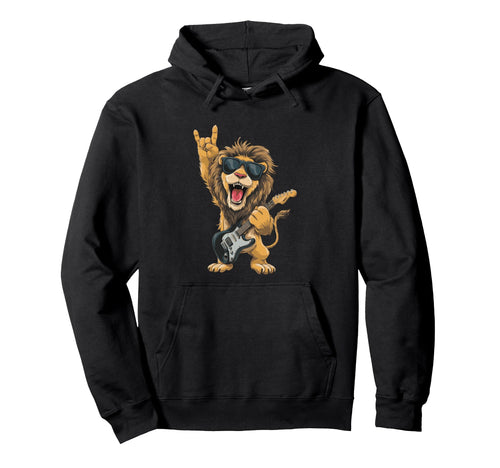 Rockstar Lion Sunglasses Electric Guitar Hoodie - Graphic Print Men Women - T-Shirt, Sweatshirt, Hoodie