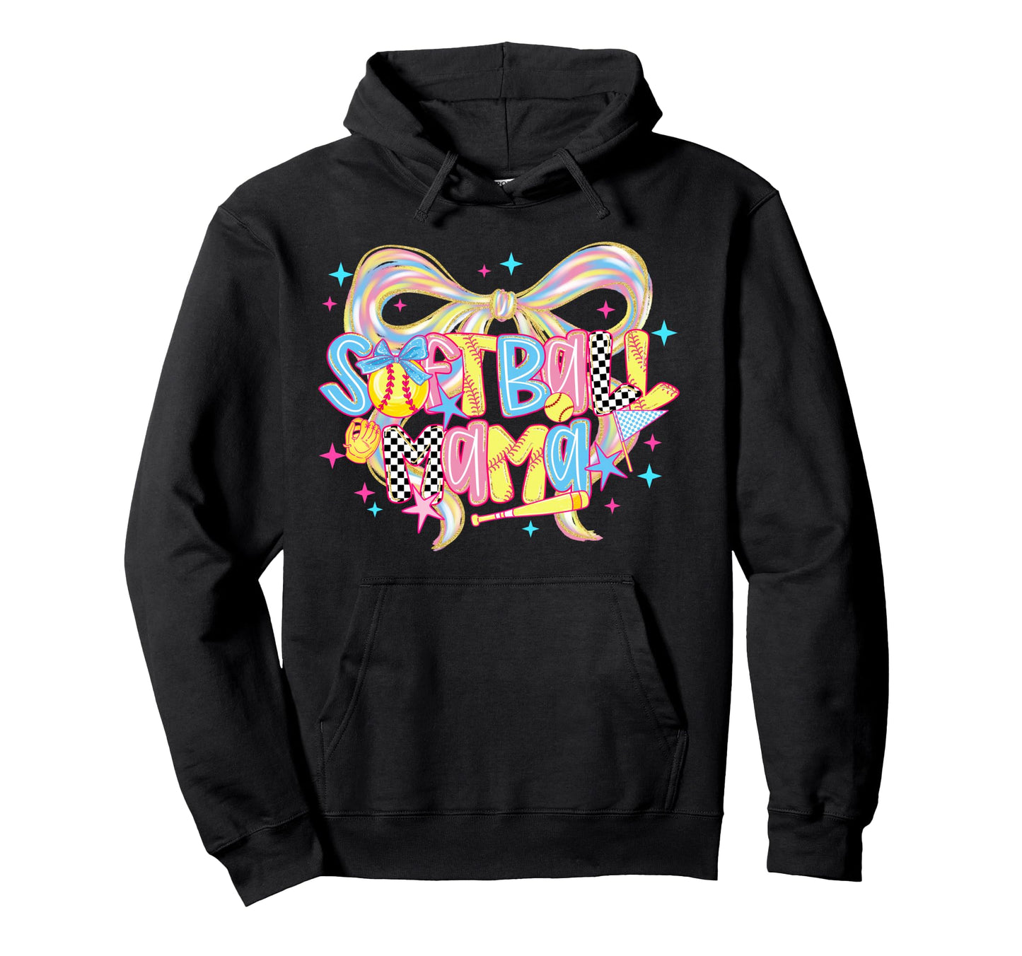 Softball Mama Coquette Bow Game Day Mom Hoodie - Novelty Apparel Men Women - T-Shirt, Sweatshirt, Hoodie