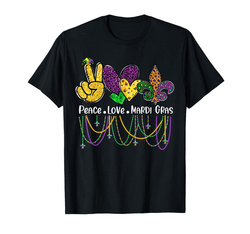 Peace Love Mardi Gras Beads Carnival T-Shirt - Novelty Apparel Men Women - T-Shirt, Sweatshirt, Hoodie