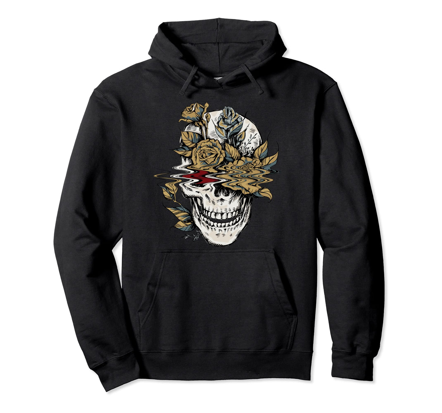 Edgy Skull And Flowers Goth Hoodie - Fun Novelty Design Men Women - T-Shirt, Sweatshirt, Hoodie