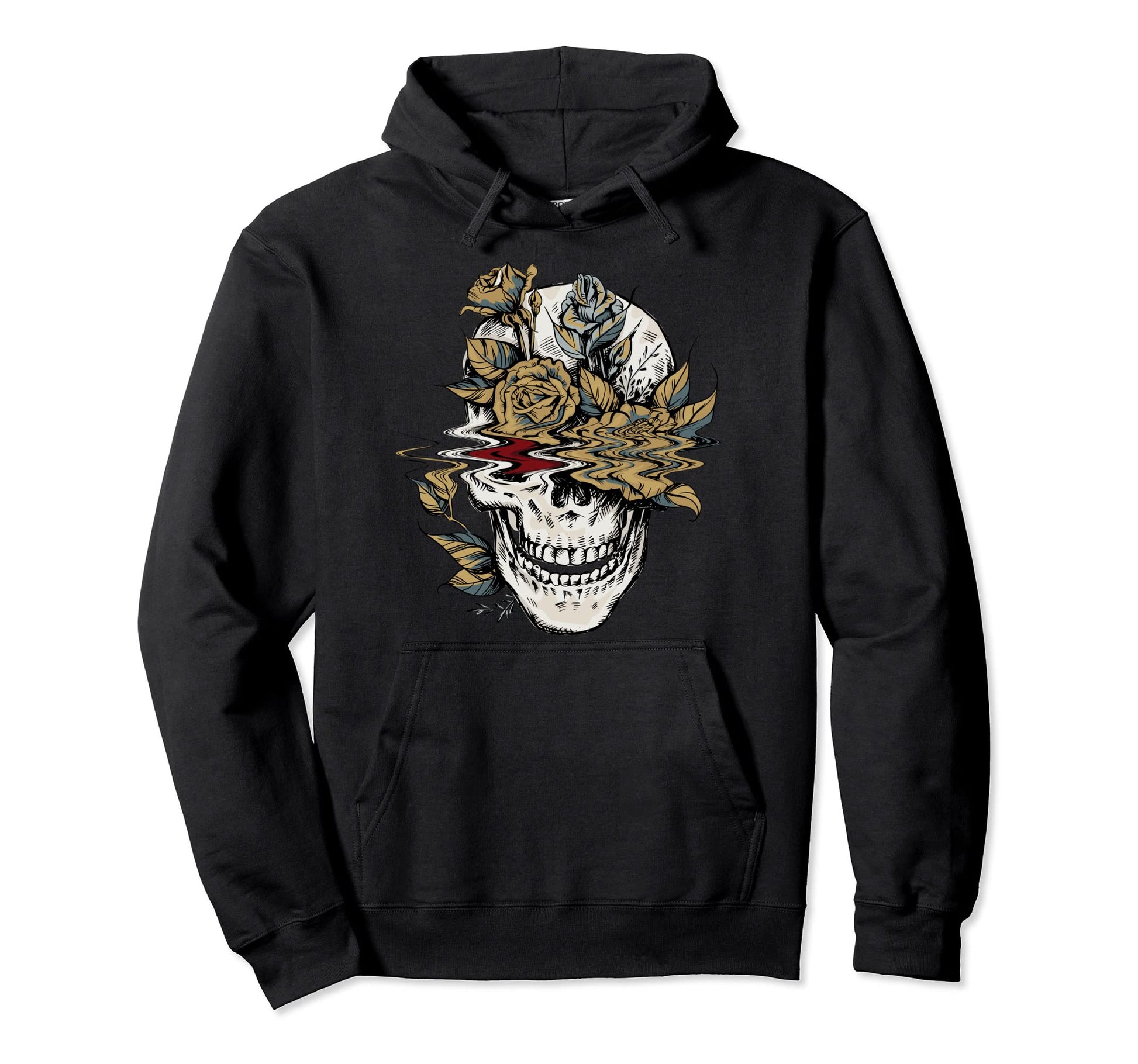 Edgy Skull And Flowers Goth Hoodie - Fun Novelty Design Men Women - T-Shirt, Sweatshirt, Hoodie