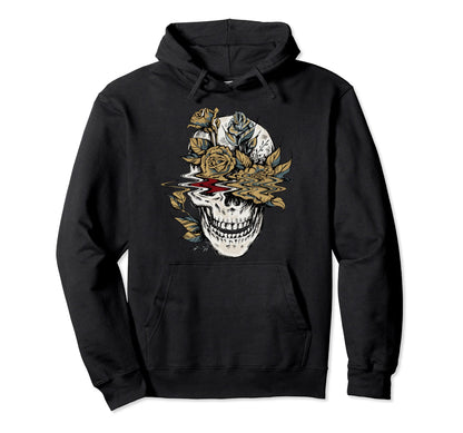 Edgy Skull And Flowers Goth Hoodie - Fun Novelty Design Men Women - T-Shirt, Sweatshirt, Hoodie