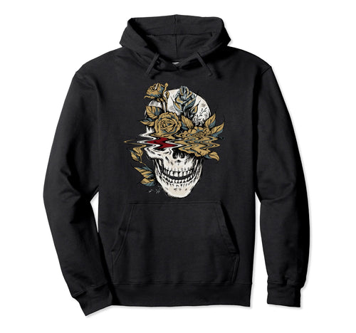 Edgy Skull And Flowers Goth Hoodie - Fun Novelty Design Men Women - T-Shirt, Sweatshirt, Hoodie