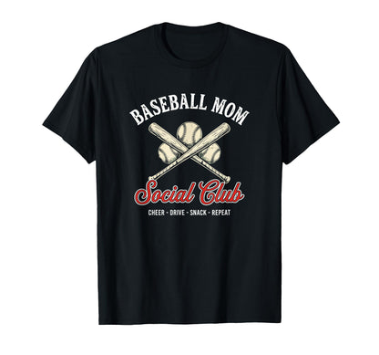 Baseball Mom Social Club Bleacher T-Shirt - Novelty Apparel for Adults - T-Shirt, Sweatshirt, Hoodie