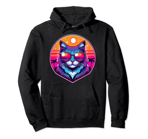 Vaporwave Cat Wearing Sunglasses Day Hoodie - Custom Art Print for Adults - T-Shirt, Sweatshirt, Hoodie