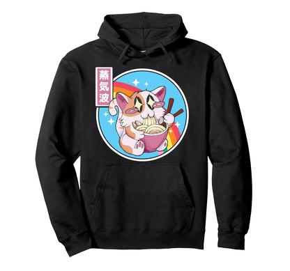 Cat Ramen Noodles Kawaii Rainbow Anime Hoodie - Minimalist Print Men Women - T-Shirt, Sweatshirt, Hoodie