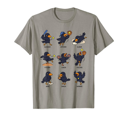Funny Crow Cartoon Raven Softball Team T-Shirt - Unique Graphic for Adults - T-Shirt, Sweatshirt, Hoodie