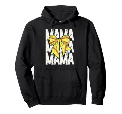 Softball Mama Coquette Bow Sports Mom Hoodie - Novelty Apparel Unisex - T-Shirt, Sweatshirt, Hoodie