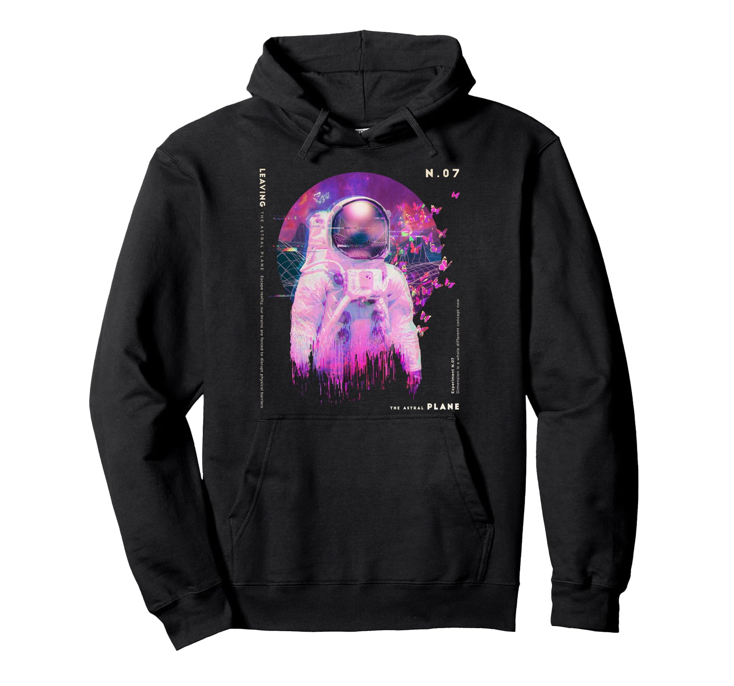 Astronaut Vs Butterflies L Glitch Hoodie - Fun Novelty Design Men Women - T-Shirt, Sweatshirt, Hoodie