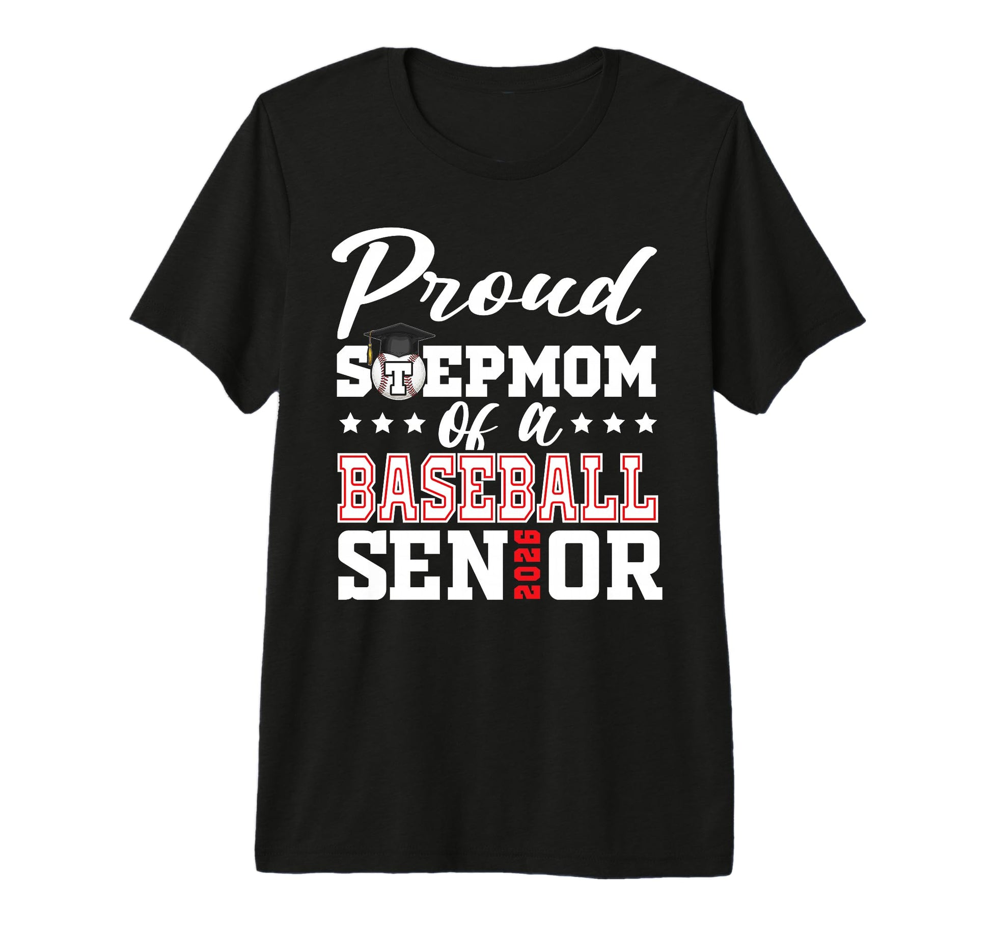 Proud Stepmom Baseball Senior 2026 T-Shirt - Minimalist Print Unisex - T-Shirt, Sweatshirt, Hoodie