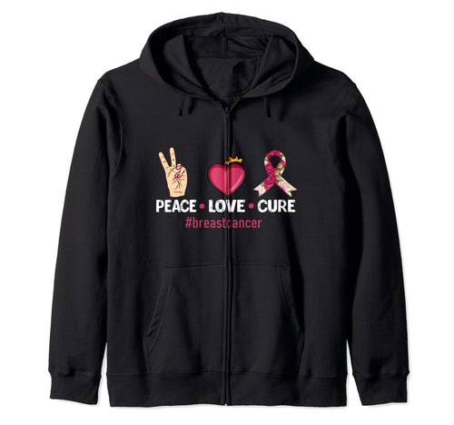 Peace Love Cure Breastcancer Sweatshirt - Aesthetic Graphic Men Women - T-Shirt, Sweatshirt, Hoodie