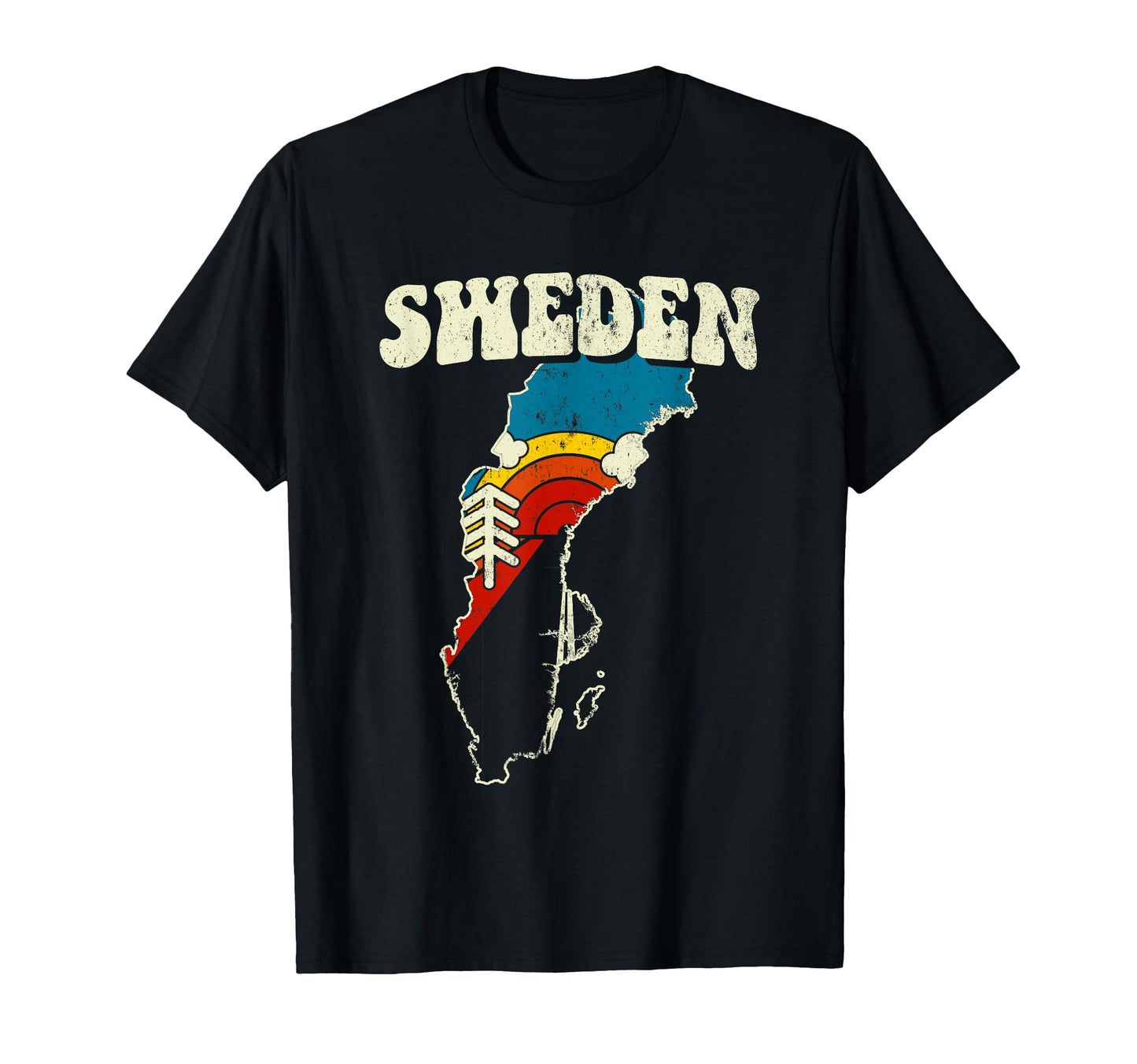 Sweden Swedish Country Rainbow 70S Map T-Shirt - Custom Art Print Unisex - T-Shirt, Sweatshirt, Hoodie