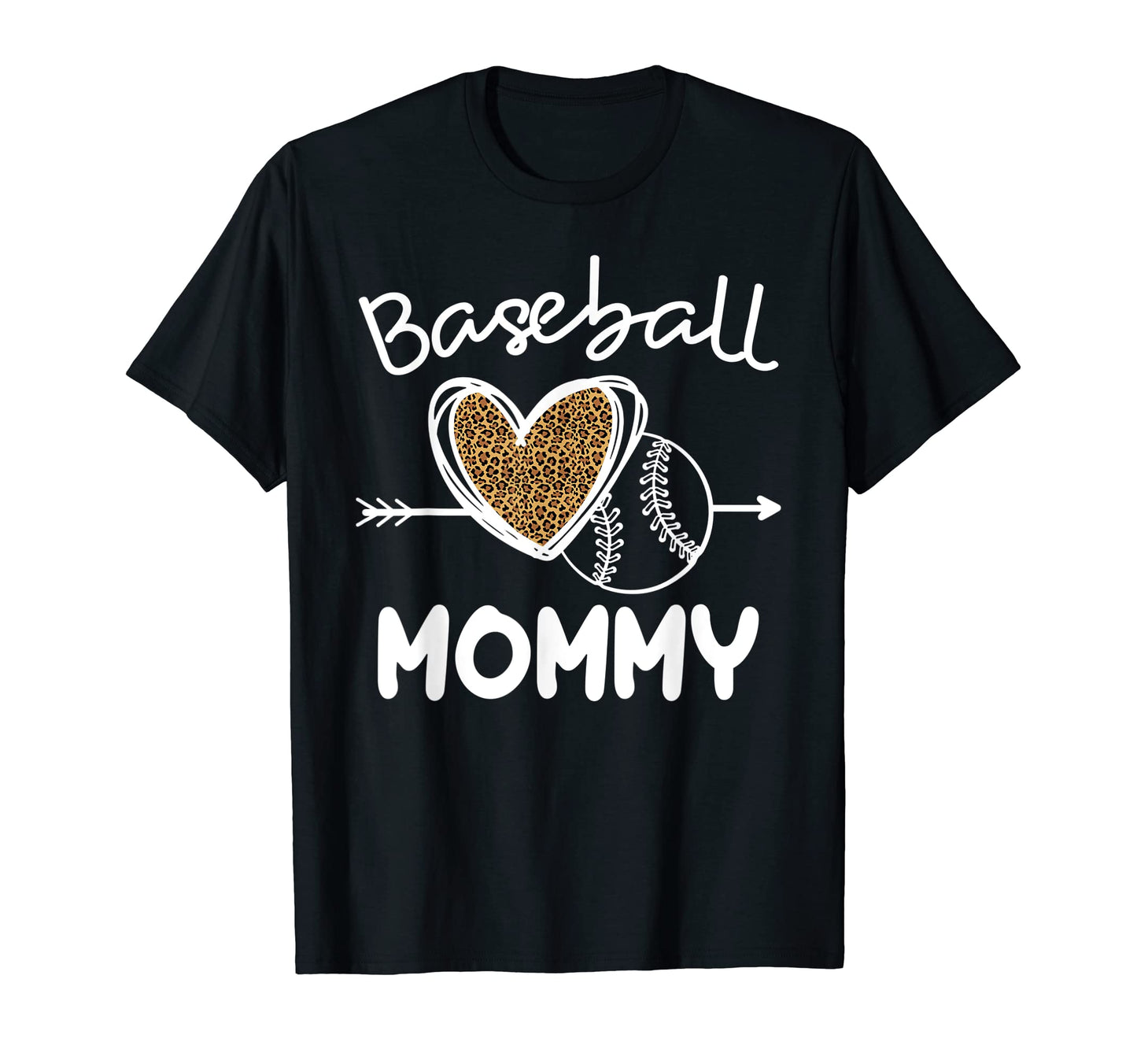Baseball Mommy Leopard Heart Family T-Shirt - Minimalist Print Men Women - T-Shirt, Sweatshirt, Hoodie