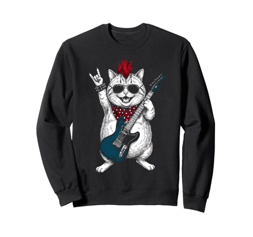 Funny Fatty Cat Playing Guitar Usa Sweatshirt - Streetwear Style Men Women - T-Shirt, Sweatshirt, Hoodie