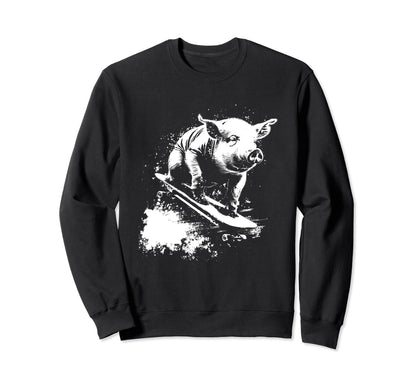 Funny Pig Riding Skateboard 90S Grunge Sweatshirt - Novelty Apparel Unisex - T-Shirt, Sweatshirt, Hoodie