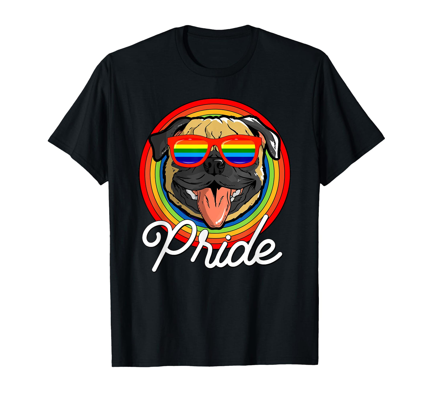 Pug Lgbt Pride Dog Rainbow Sunglasses T-Shirt - Trendy Graphic for Adults - T-Shirt, Sweatshirt, Hoodie