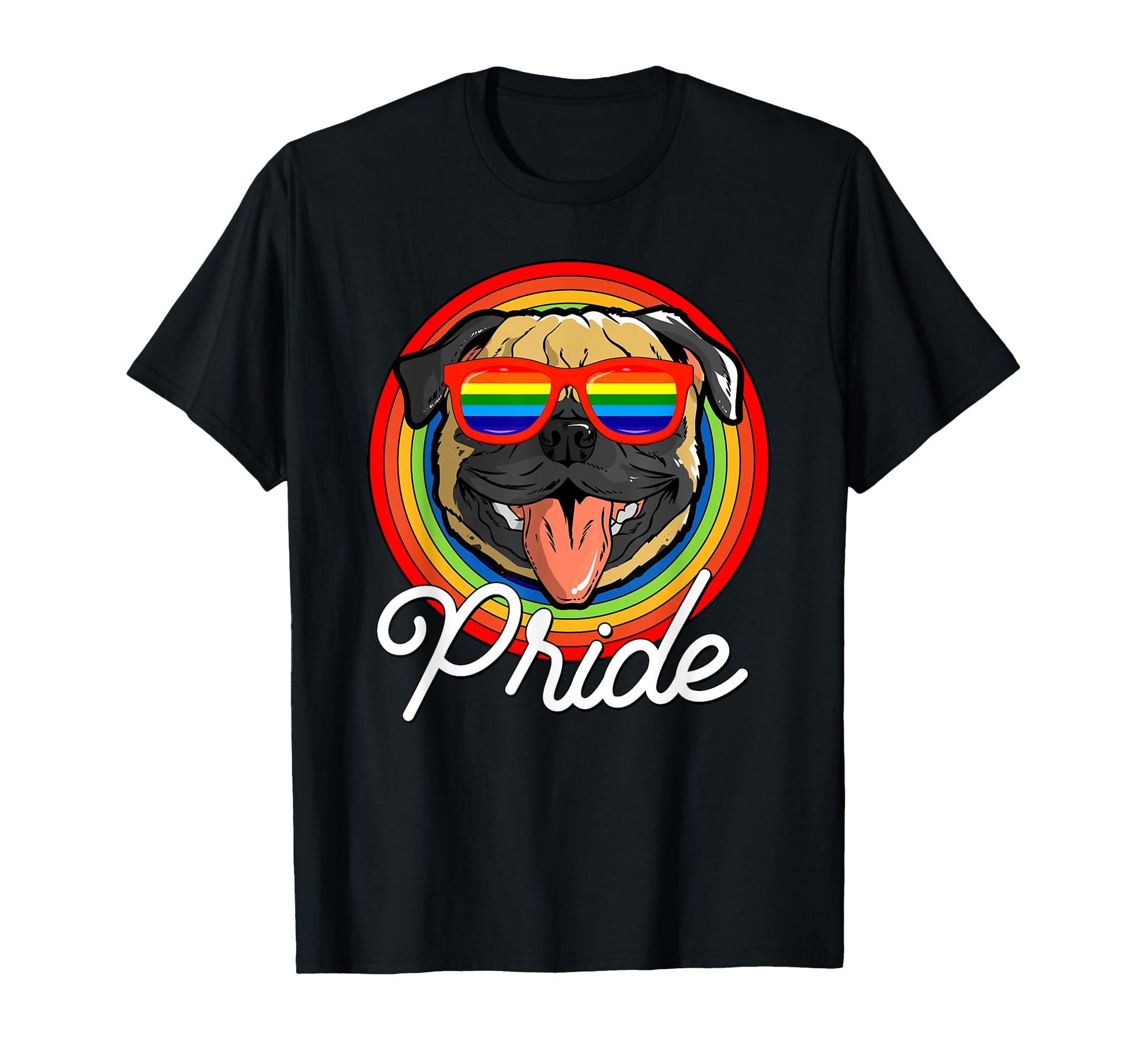 Pug Lgbt Pride Dog Rainbow Sunglasses T-Shirt - Trendy Graphic for Adults - T-Shirt, Sweatshirt, Hoodie