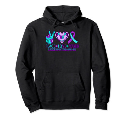 Peace Love Prevention Happy Suicide Hoodie - Novelty Apparel for Adults - T-Shirt, Sweatshirt, Hoodie