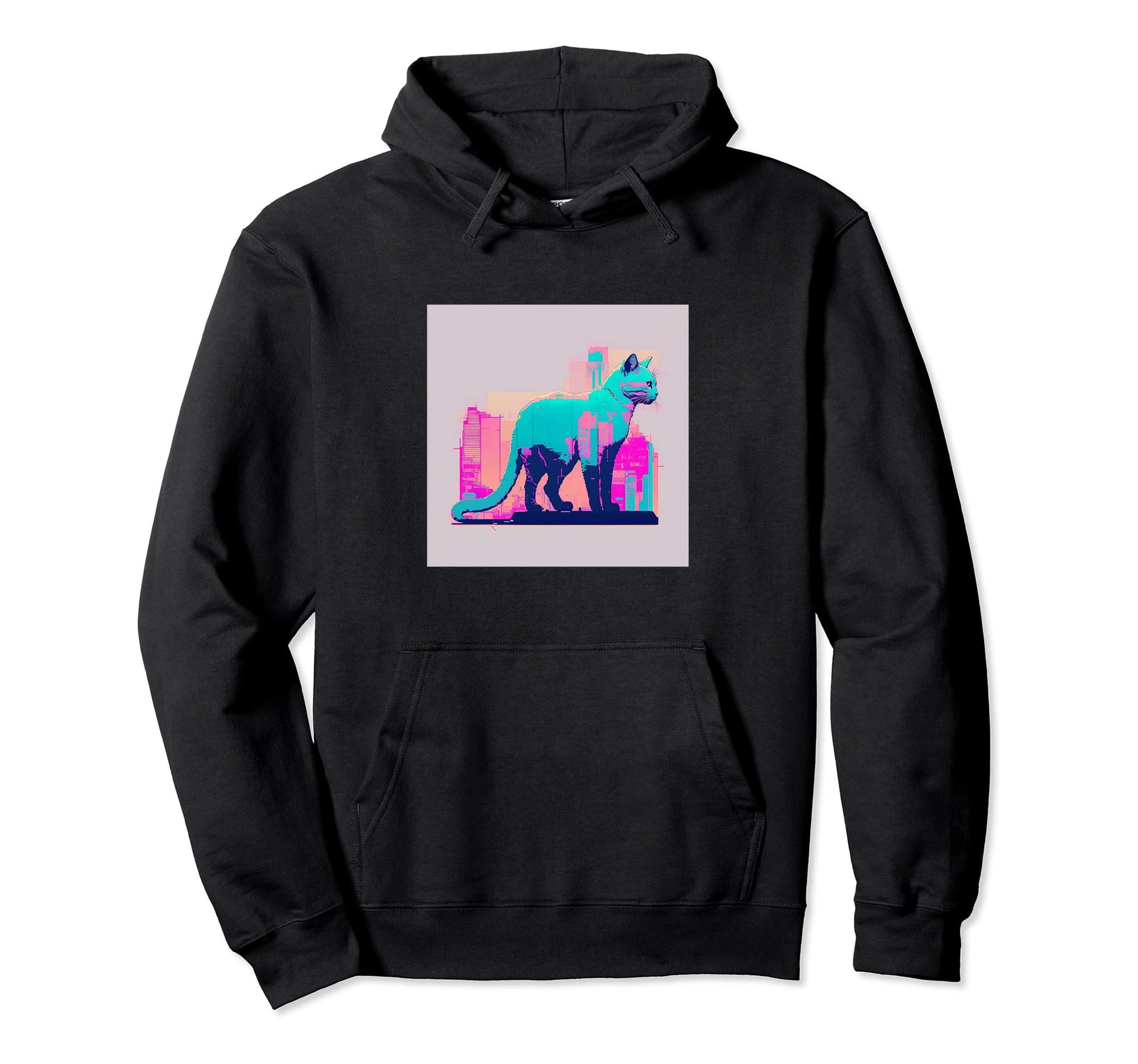 Vaperwave Aesthetic Glitch Cat Retrowave Hoodie - Custom Art Print Unisex - T-Shirt, Sweatshirt, Hoodie