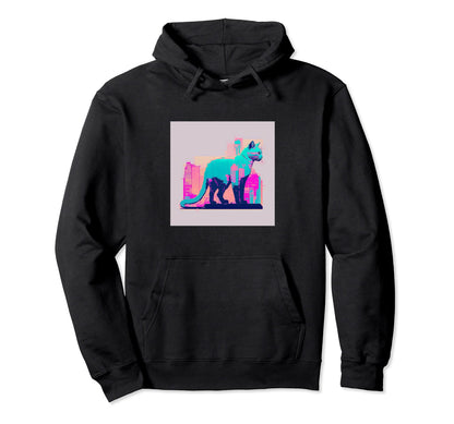 Vaperwave Aesthetic Glitch Cat Retrowave Hoodie - Custom Art Print Unisex - T-Shirt, Sweatshirt, Hoodie