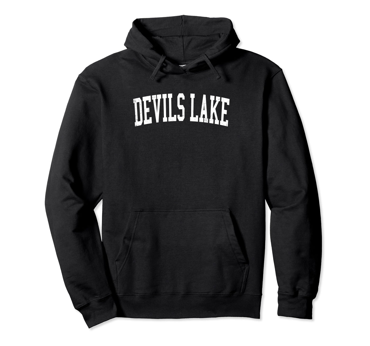 Devils Lake Distressed White Varsity Hoodie - Novelty Apparel Unisex - T-Shirt, Sweatshirt, Hoodie
