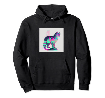 Vaperwave Aesthetic Glitch Cat Retrowave Hoodie - Unique Graphic Men Women - T-Shirt, Sweatshirt, Hoodie