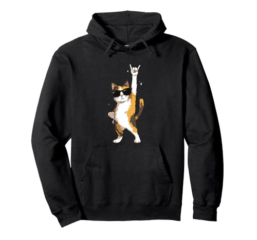 Cat Sunglasses Rock Funny Hoodie - Casual Everyday Wear for Adults - T-Shirt, Sweatshirt, Hoodie