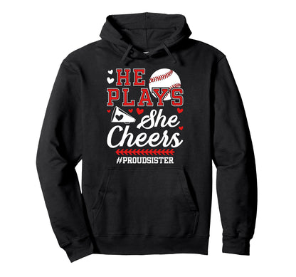 He Plays She Cheers Sister Hoodie - Aesthetic Graphic for Adults - T-Shirt, Sweatshirt, Hoodie