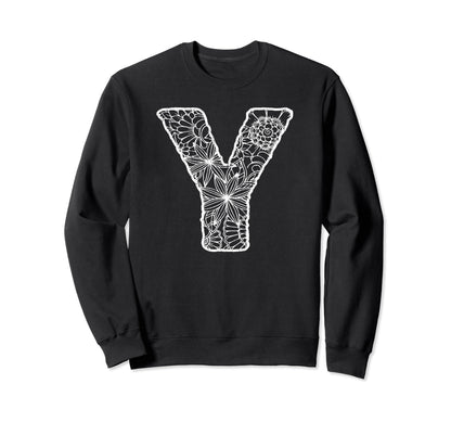 Capital Letter Y Floral Chic Boho Sweatshirt - Graphic Print for Adults - T-Shirt, Sweatshirt, Hoodie
