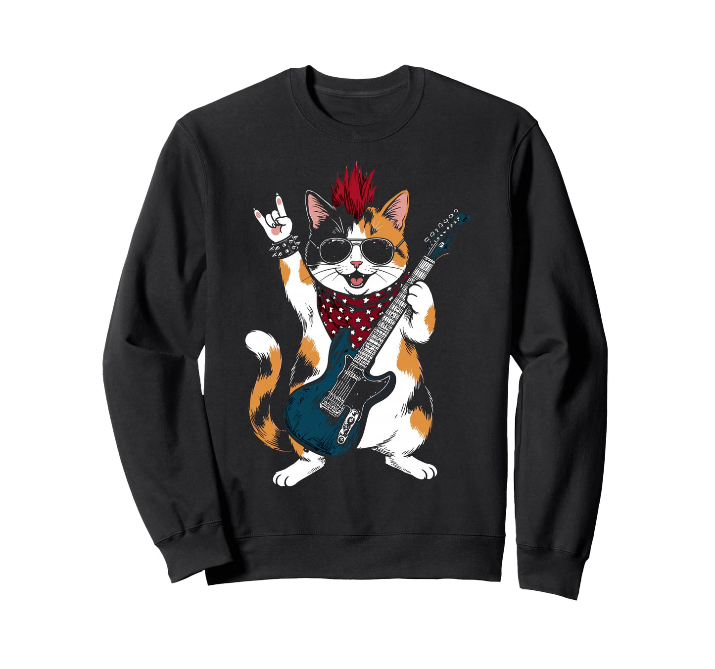 Funny Cat Playing Guitar Usa Patriotic Sweatshirt - Trendy Graphic Unisex - T-Shirt, Sweatshirt, Hoodie