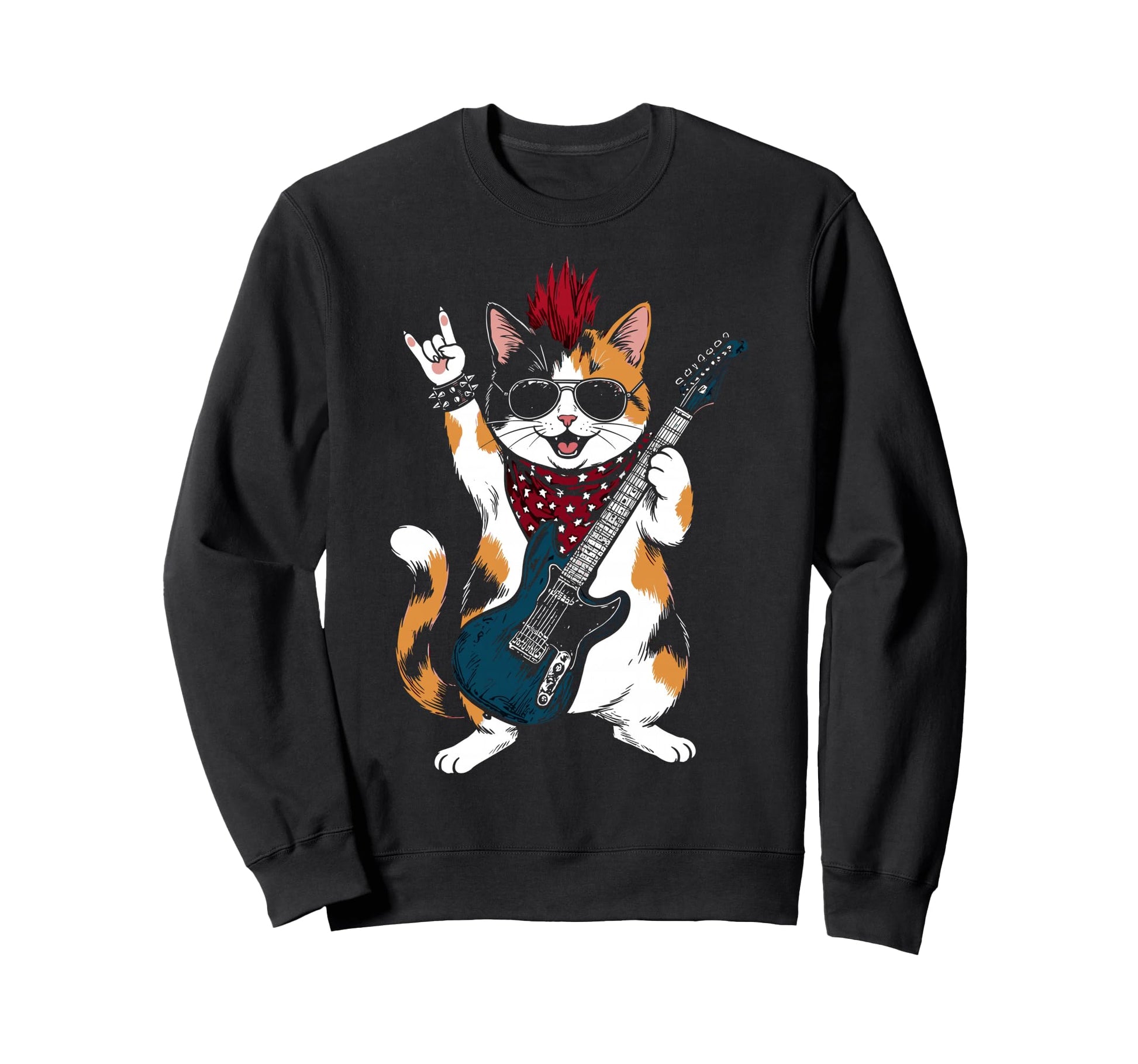 Funny Cat Playing Guitar Usa Patriotic Sweatshirt - Trendy Graphic Unisex - T-Shirt, Sweatshirt, Hoodie