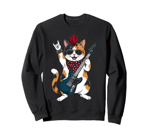 Funny Cat Playing Guitar Usa Patriotic Sweatshirt - Trendy Graphic Unisex - T-Shirt, Sweatshirt, Hoodie