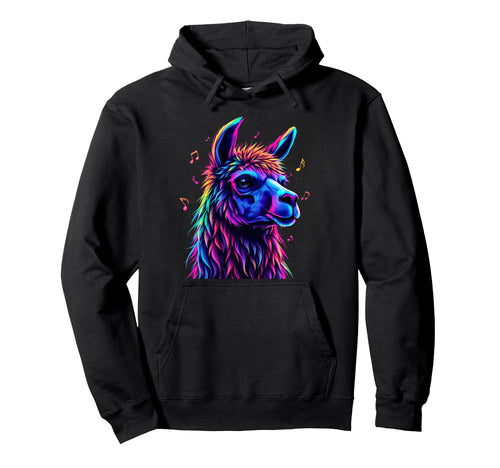 Musical Llama Rainbow Singing Music Notes Hoodie - Graphic Print Unisex - T-Shirt, Sweatshirt, Hoodie
