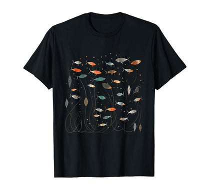 School Fish Abstract Boho Mid Century T-Shirt - Trendy Graphic Unisex - T-Shirt, Sweatshirt, Hoodie