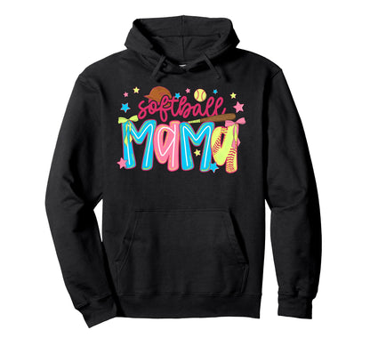 Softball Mama Preppy Coquette Bow Hoodie - Aesthetic Graphic Men Women - T-Shirt, Sweatshirt, Hoodie