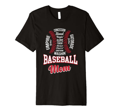 Stylish Baseball Mom Word Cloud T-Shirt - Unique Graphic Men Women - T-Shirt, Sweatshirt, Hoodie