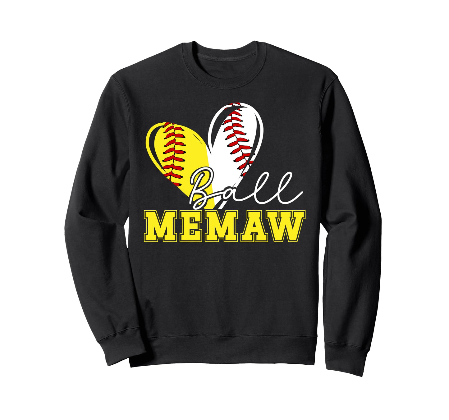 Ball Memaw Heart Softball Baseball Memaw Sweatshirt - Graphic Print Unisex - T-Shirt, Sweatshirt, Hoodie