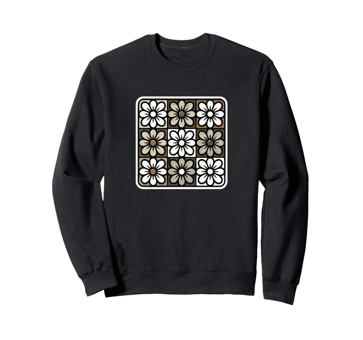 Floral Grid Boho Distressed Sweatshirt - Custom Art Print for Adults - T-Shirt, Sweatshirt, Hoodie