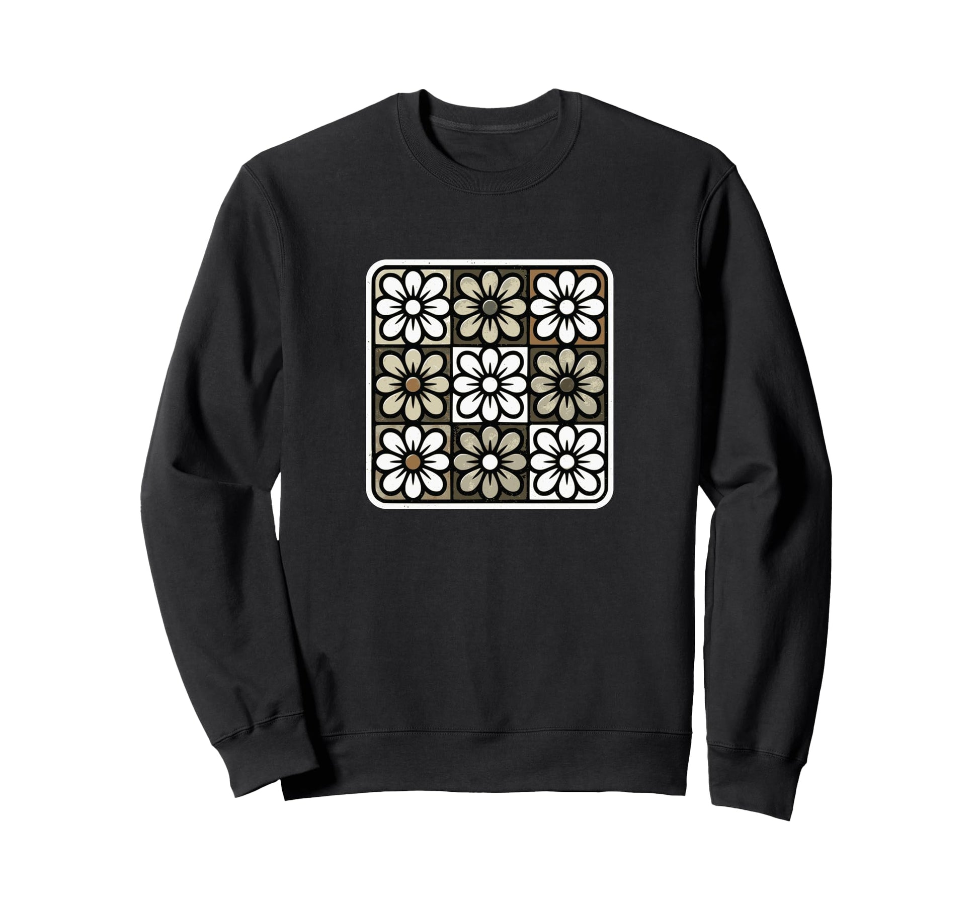 Floral Grid Boho Distressed Sweatshirt - Custom Art Print for Adults - T-Shirt, Sweatshirt, Hoodie