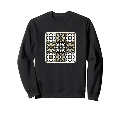 Floral Grid Boho Distressed Sweatshirt - Custom Art Print for Adults - T-Shirt, Sweatshirt, Hoodie