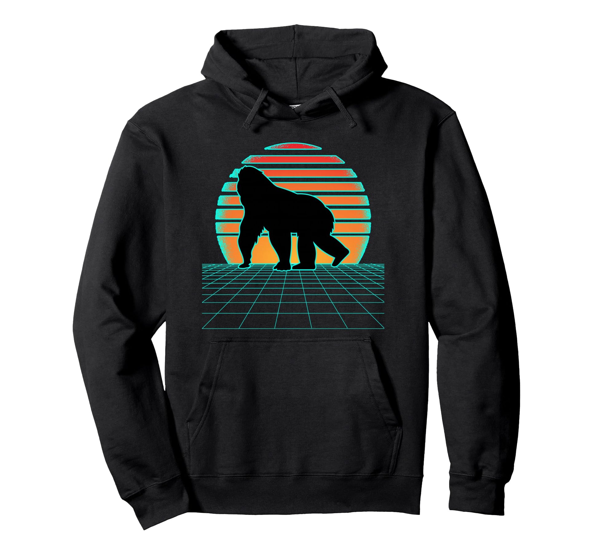 Gorilla Synthwave 80S Aesthetic Vaporwave Hoodie - Novelty Apparel Unisex - T-Shirt, Sweatshirt, Hoodie