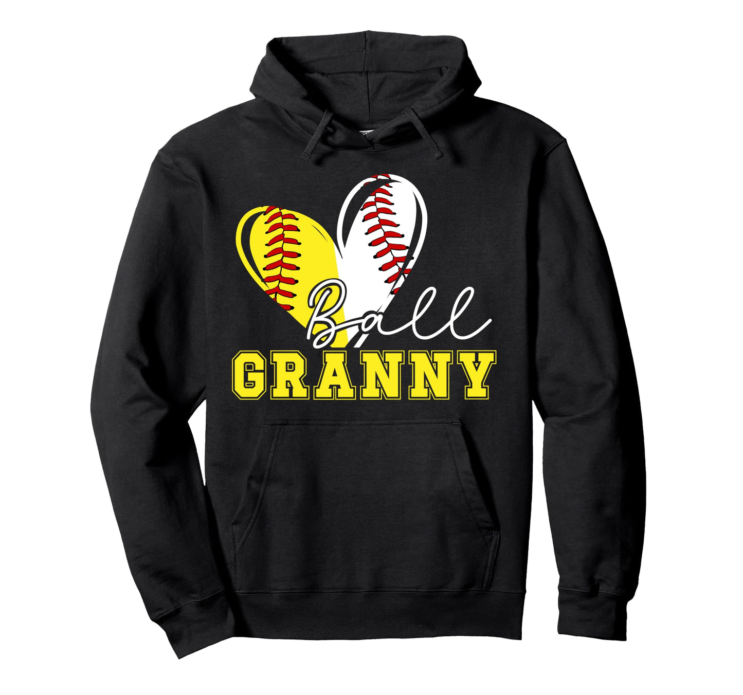 Ball Granny Heart Softball Hoodie - Casual Everyday Wear for Adults - T-Shirt, Sweatshirt, Hoodie