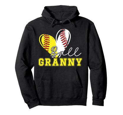 Ball Granny Heart Softball Hoodie - Casual Everyday Wear for Adults - T-Shirt, Sweatshirt, Hoodie