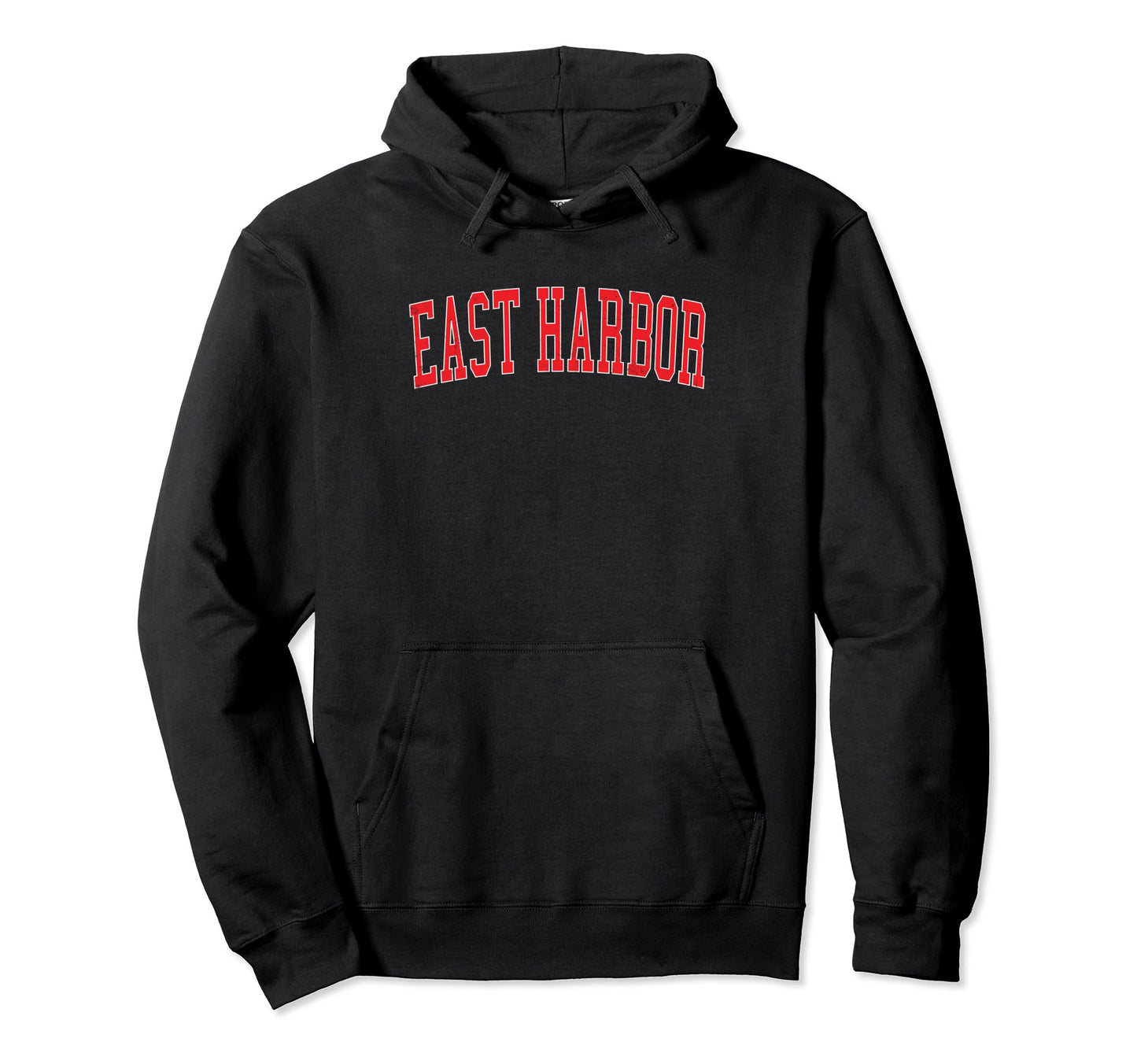 East Harbor Distressed Red Varsity Hoodie - Minimalist Print Unisex - T-Shirt, Sweatshirt, Hoodie