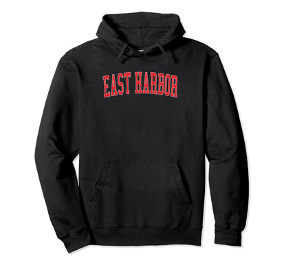 East Harbor Distressed Red Varsity Hoodie - Minimalist Print Unisex - T-Shirt, Sweatshirt, Hoodie