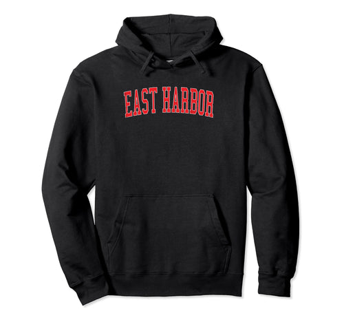 East Harbor Distressed Red Varsity Hoodie - Minimalist Print Unisex - T-Shirt, Sweatshirt, Hoodie