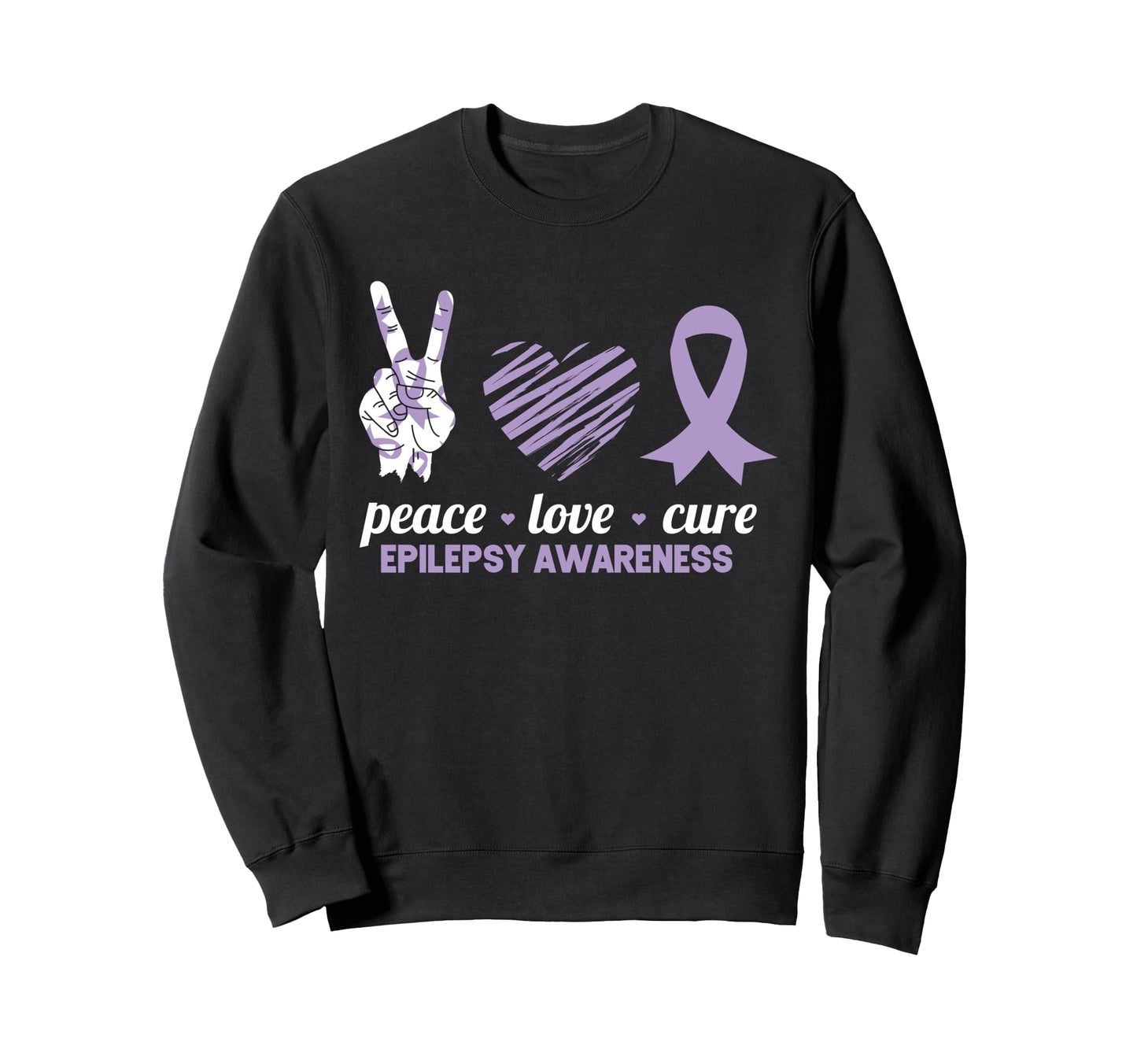 Epilepsy Awareness Peace Love Cure Sweatshirt - Graphic Print for Adults - T-Shirt, Sweatshirt, Hoodie