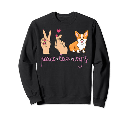 Peace Love Corgis Heart Dog Gift Pet T-Shirt - Custom Art Print Unisex - T-Shirt, Sweatshirt, Hoodie